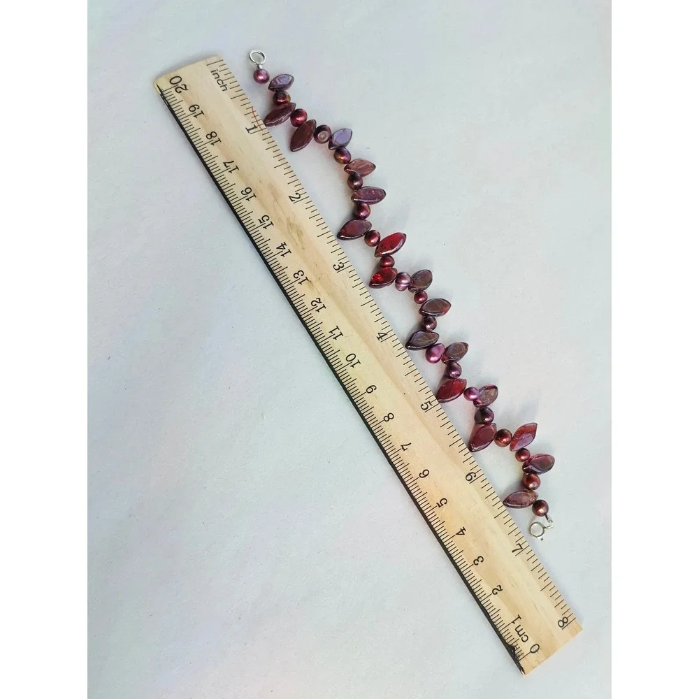 Handmade Sterling Silver 925 Garnet and Genuine Pearl Bracelet Red Wine Gift